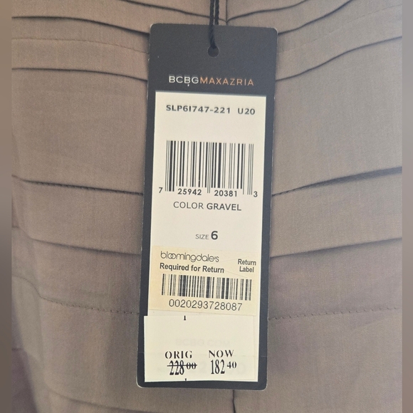 BCBG Maxazria Pleated Sleeveless Cotton Taupe Mini Dress Gravel Size 6 NWT - Picture 6 of 8